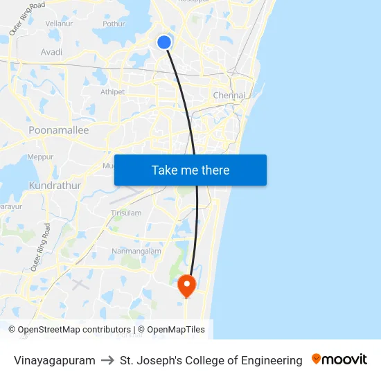 Vinayagapuram to St. Joseph's College of Engineering map