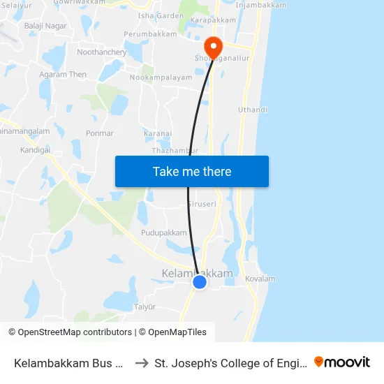 Kelambakkam Bus Station to St. Joseph's College of Engineering map