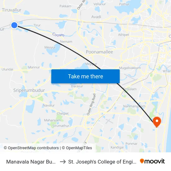 Manavala Nagar Bus Stop to St. Joseph's College of Engineering map