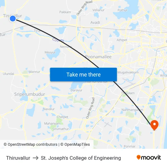 Thiruvallur to St. Joseph's College of Engineering map