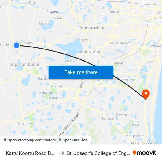 Kattu Koottu Road Bus Stop to St. Joseph's College of Engineering map