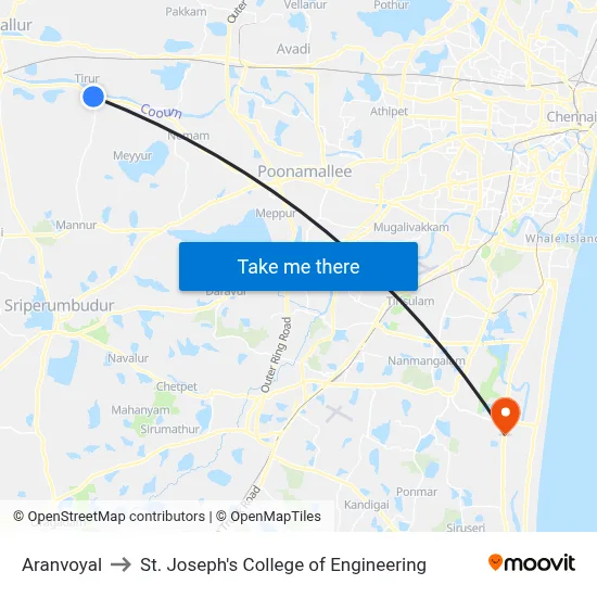Aranvoyal to St. Joseph's College of Engineering map