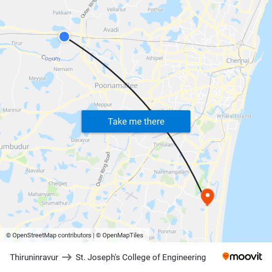 Thiruninravur to St. Joseph's College of Engineering map