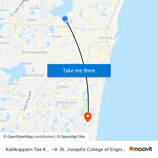 Kallikuppam Tea Kadai to St. Joseph's College of Engineering map