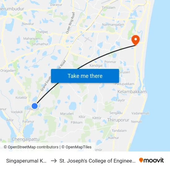 Singaperumal Kovil to St. Joseph's College of Engineering map