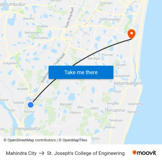 Mahindra City to St. Joseph's College of Engineering map