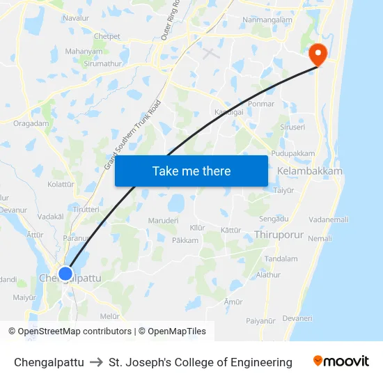 Chengalpattu to St. Joseph's College of Engineering map