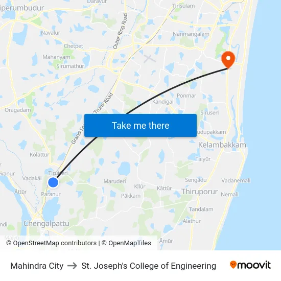 Mahindra City to St. Joseph's College of Engineering map