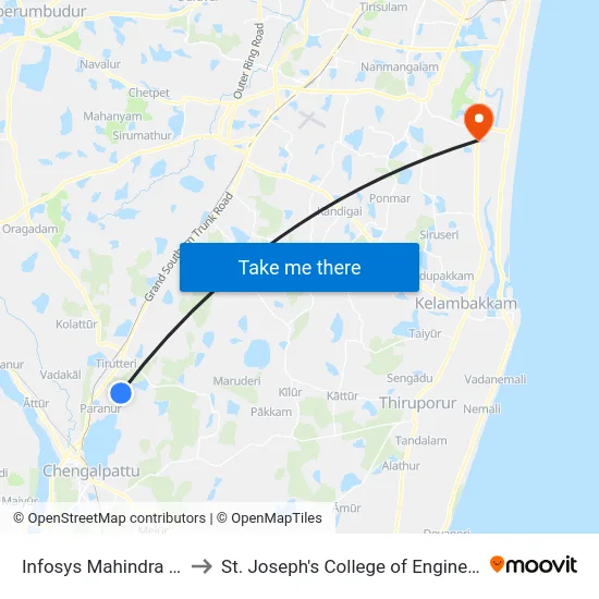 Infosys Mahindra City to St. Joseph's College of Engineering map