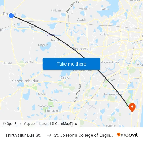 Thiruvallur Bus Station to St. Joseph's College of Engineering map