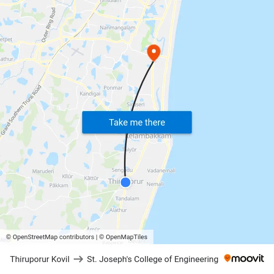 Thiruporur Kovil to St. Joseph's College of Engineering map
