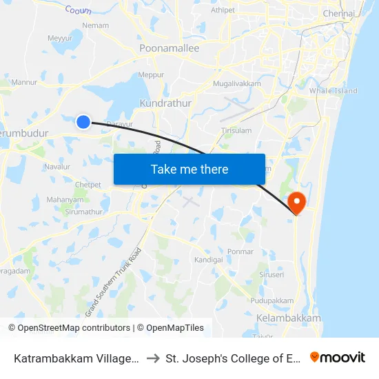 Katrambakkam Village Bus Stop to St. Joseph's College of Engineering map
