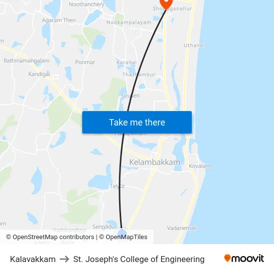 Kalavakkam to St. Joseph's College of Engineering map