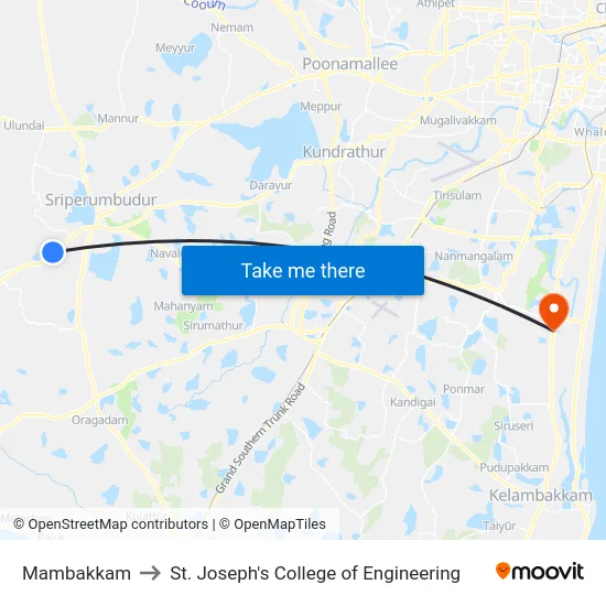 Mambakkam to St. Joseph's College of Engineering map