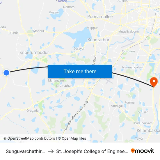 Sunguvarchathiram to St. Joseph's College of Engineering map