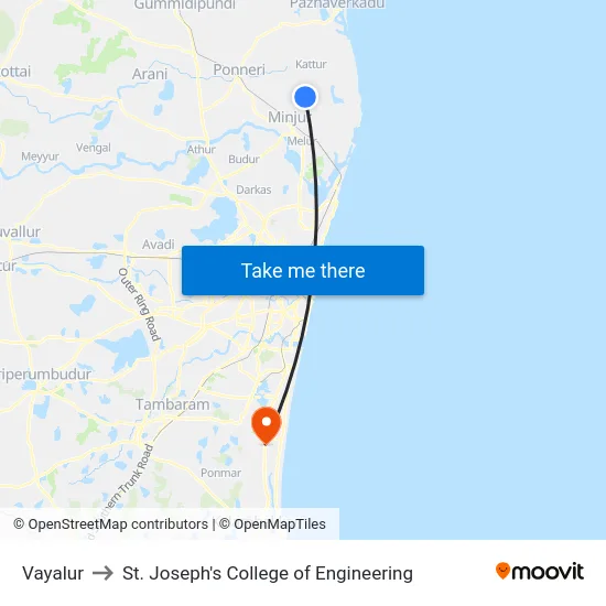 Vayalur to St. Joseph's College of Engineering map