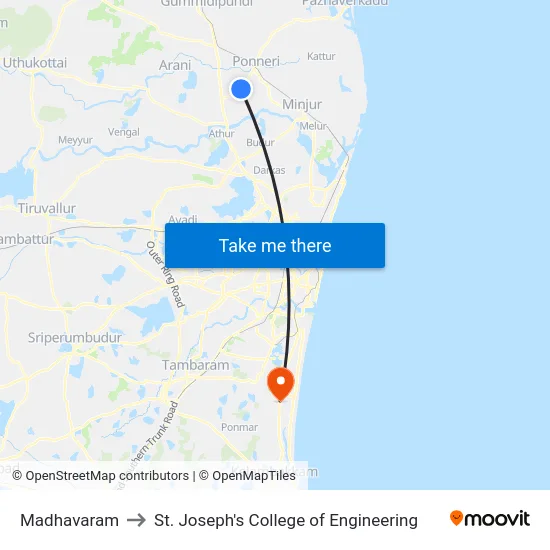 Madhavaram to St. Joseph's College of Engineering map