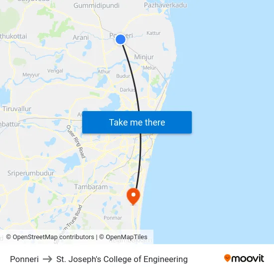 Ponneri to St. Joseph's College of Engineering map