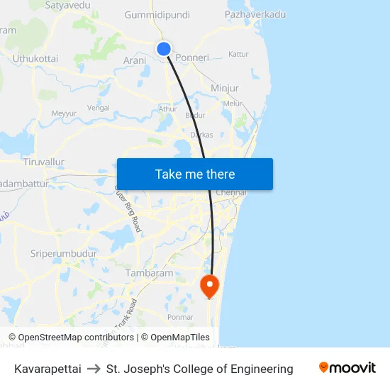 Kavarapettai to St. Joseph's College of Engineering map