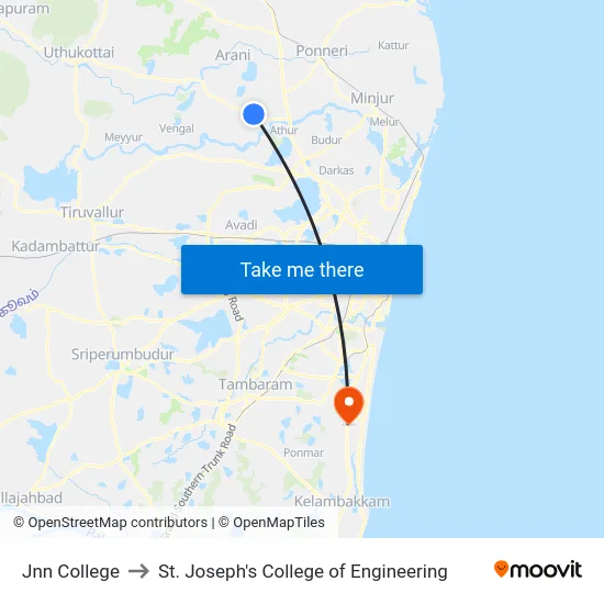 Jnn College to St. Joseph's College of Engineering map