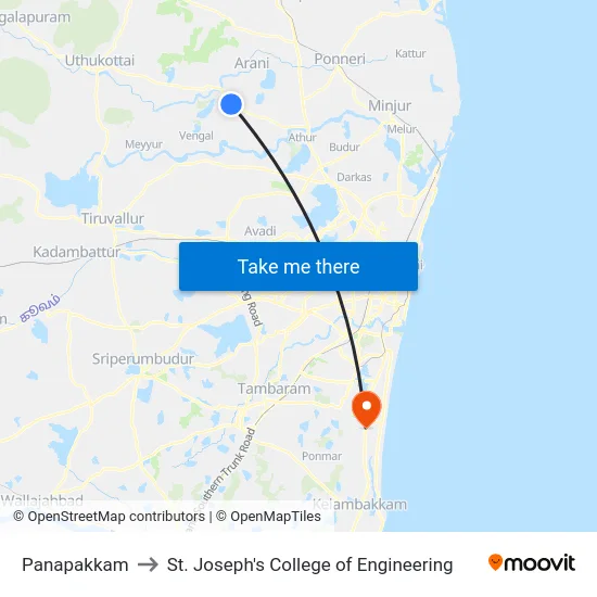 Panapakkam to St. Joseph's College of Engineering map