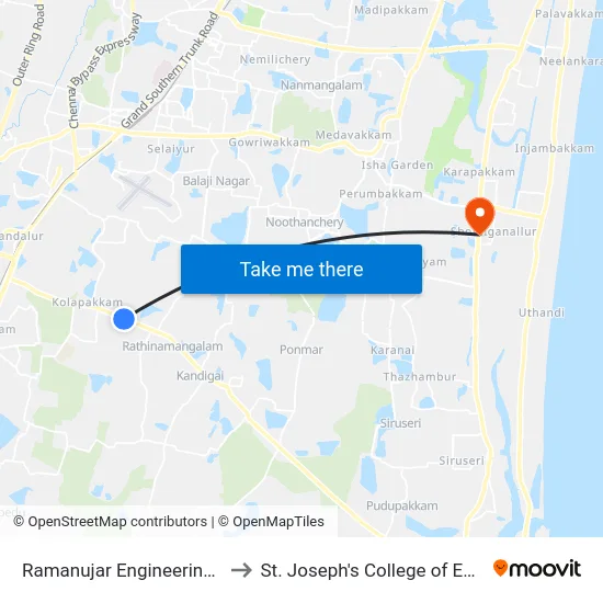 Ramanujar Engineering College to St. Joseph's College of Engineering map