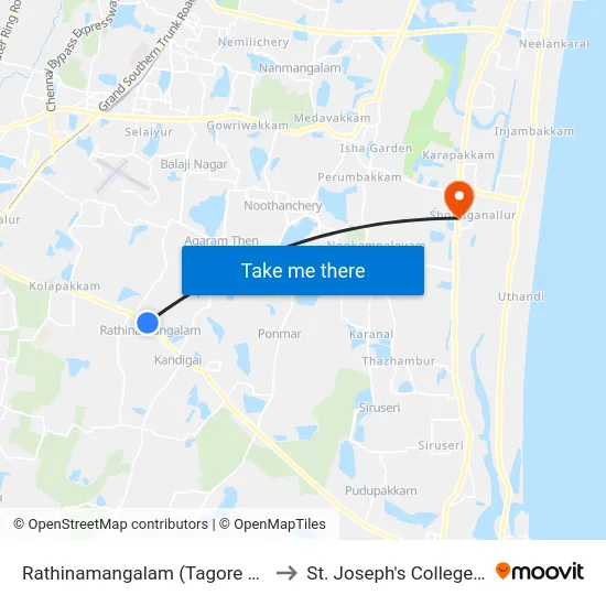 Rathinamangalam (Tagore Engineering College) to St. Joseph's College of Engineering map