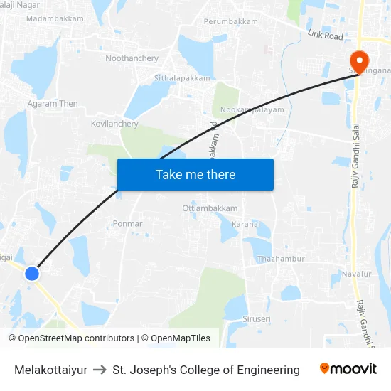 Melakottaiyur to St. Joseph's College of Engineering map