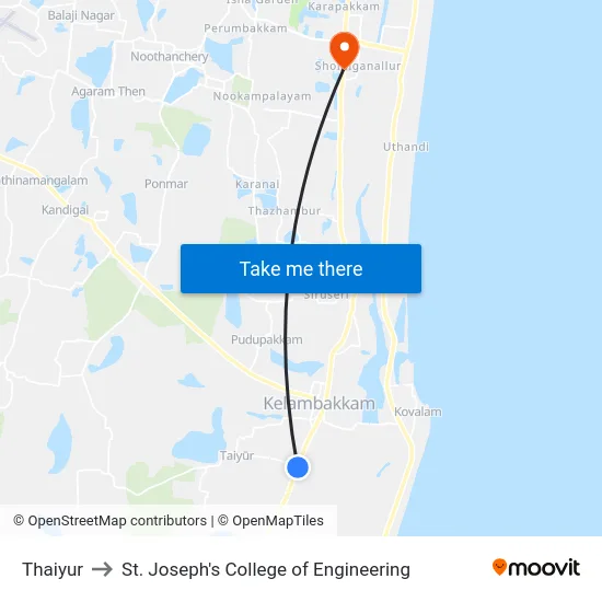 Thaiyur to St. Joseph's College of Engineering map