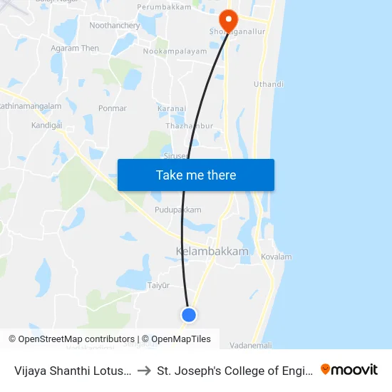 Vijaya Shanthi Lotus Pond to St. Joseph's College of Engineering map