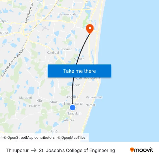 Thiruporur to St. Joseph's College of Engineering map