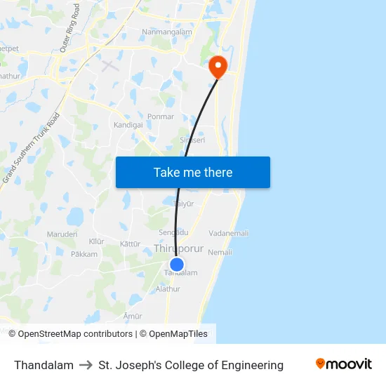 Thandalam to St. Joseph's College of Engineering map