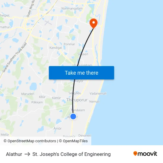Alathur to St. Joseph's College of Engineering map