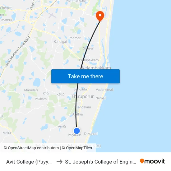 Avit College (Payyanur) to St. Joseph's College of Engineering map