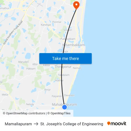 Mamallapuram to St. Joseph's College of Engineering map
