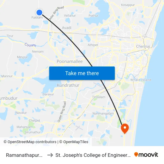 Ramanathapuram to St. Joseph's College of Engineering map
