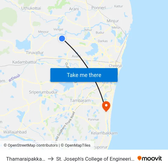 Thamaraipakkam to St. Joseph's College of Engineering map