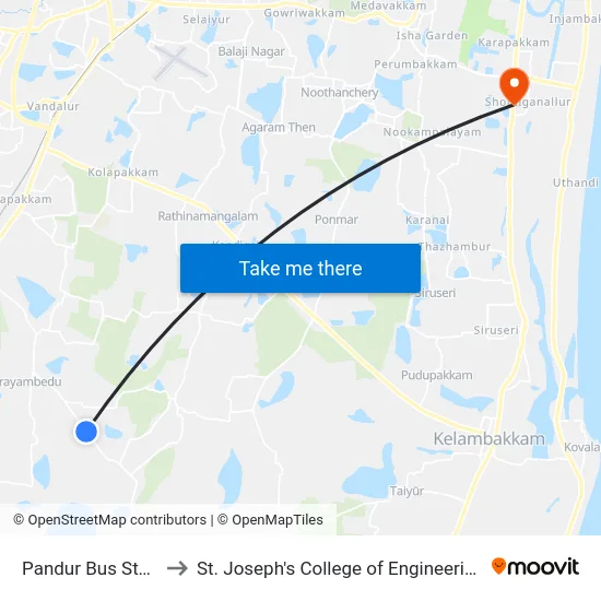 Pandur Bus Stop to St. Joseph's College of Engineering map