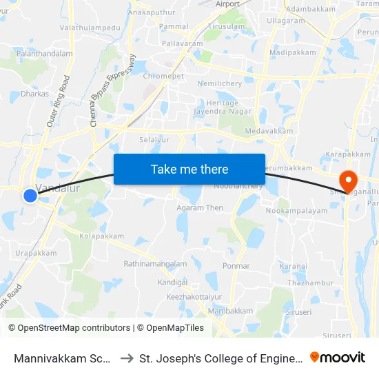 Mannivakkam School to St. Joseph's College of Engineering map