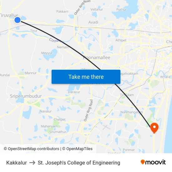 Kakkalur to St. Joseph's College of Engineering map