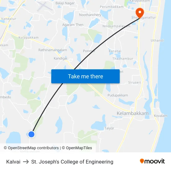 Kalvai to St. Joseph's College of Engineering map
