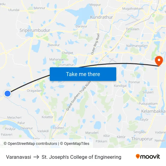 Varanavasi to St. Joseph's College of Engineering map