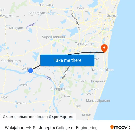 Walajabad to St. Joseph's College of Engineering map