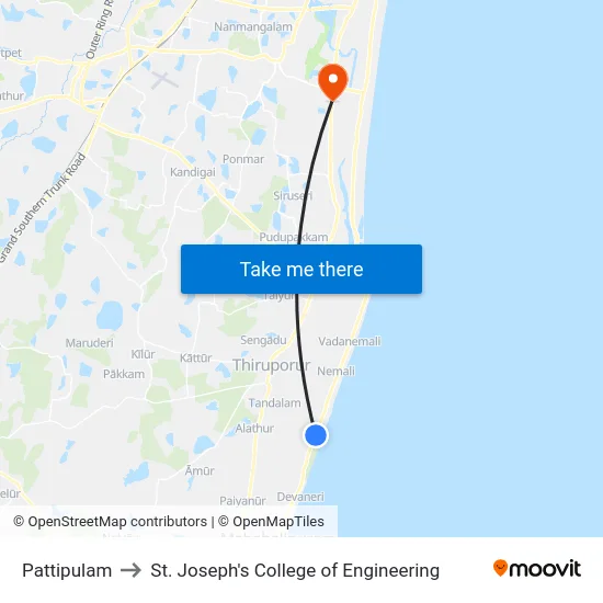 Pattipulam to St. Joseph's College of Engineering map