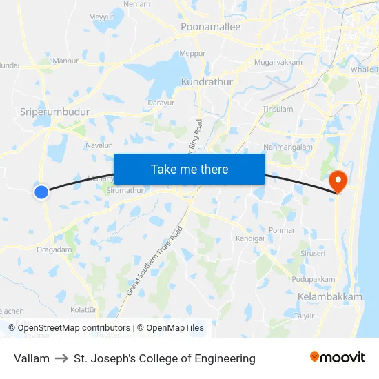 Vallam to St. Joseph's College of Engineering map