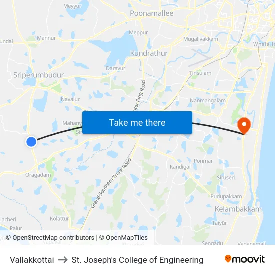 Vallakkottai to St. Joseph's College of Engineering map