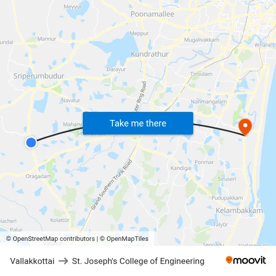 Vallakkottai to St. Joseph's College of Engineering map