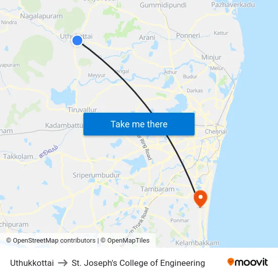 Uthukkottai to St. Joseph's College of Engineering map