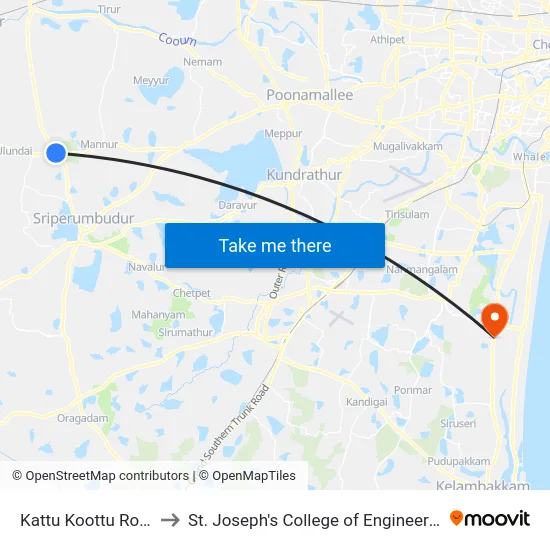 Kattu Koottu Road to St. Joseph's College of Engineering map