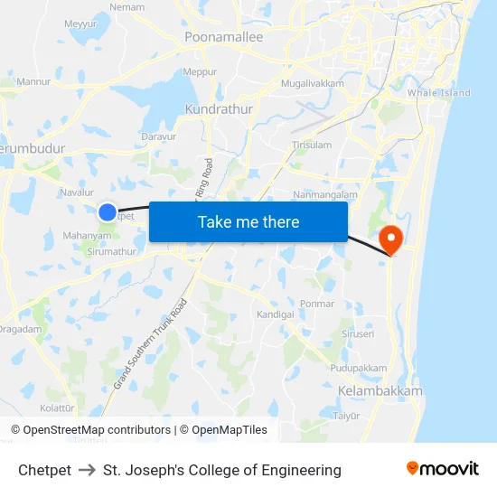 Chetpet to St. Joseph's College of Engineering map